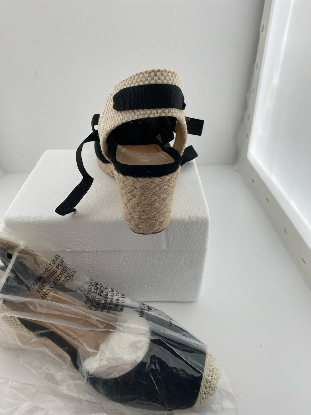 Vionic Black Espadrille Wedge Sandals with Natural Jute Trim - Picture 3 of 5